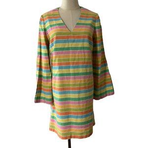 vintage‎ striped bell sleeve handmade Mod GoGo midi dress 70s 60s retro groovy
